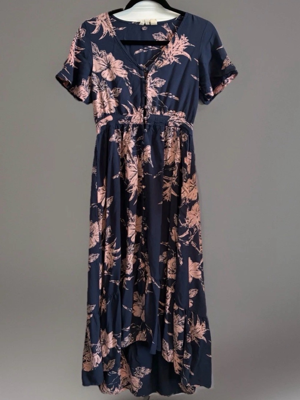 Roxy Navy Maxi Dress with Pink Floral Print